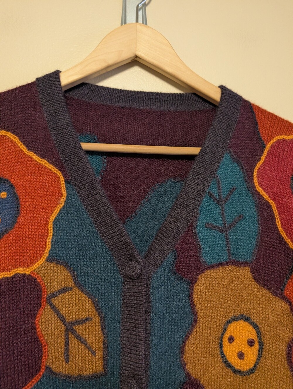 Floral Button Front Wool Feel Cardigan Sweater Size L - Picture 3 of 6
